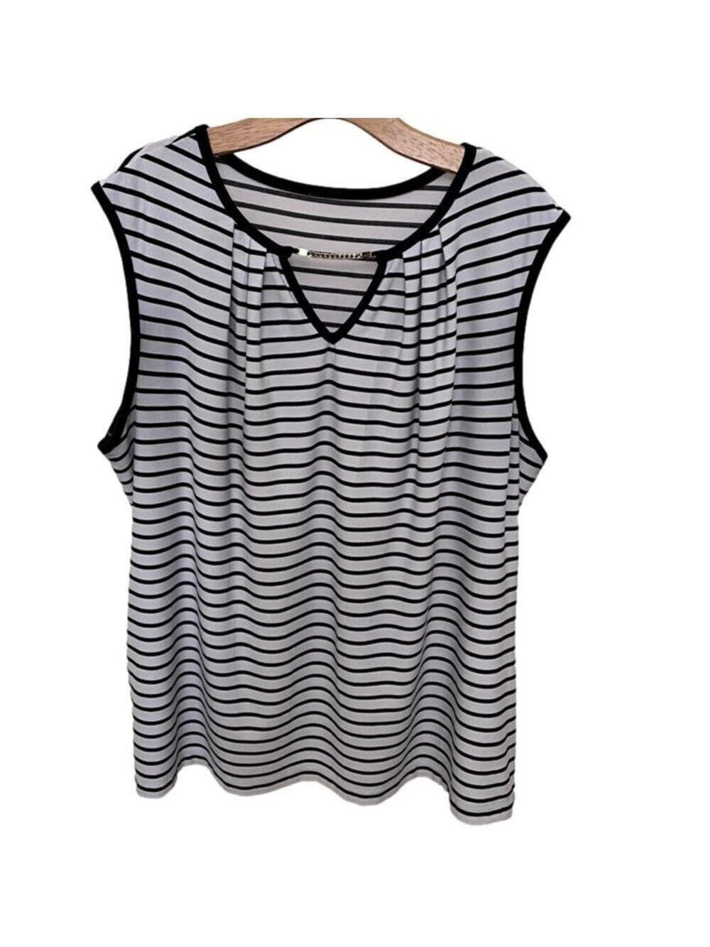 Anne Klein Sleeveless Keyhole Top Striped Gold Chain Size 2X